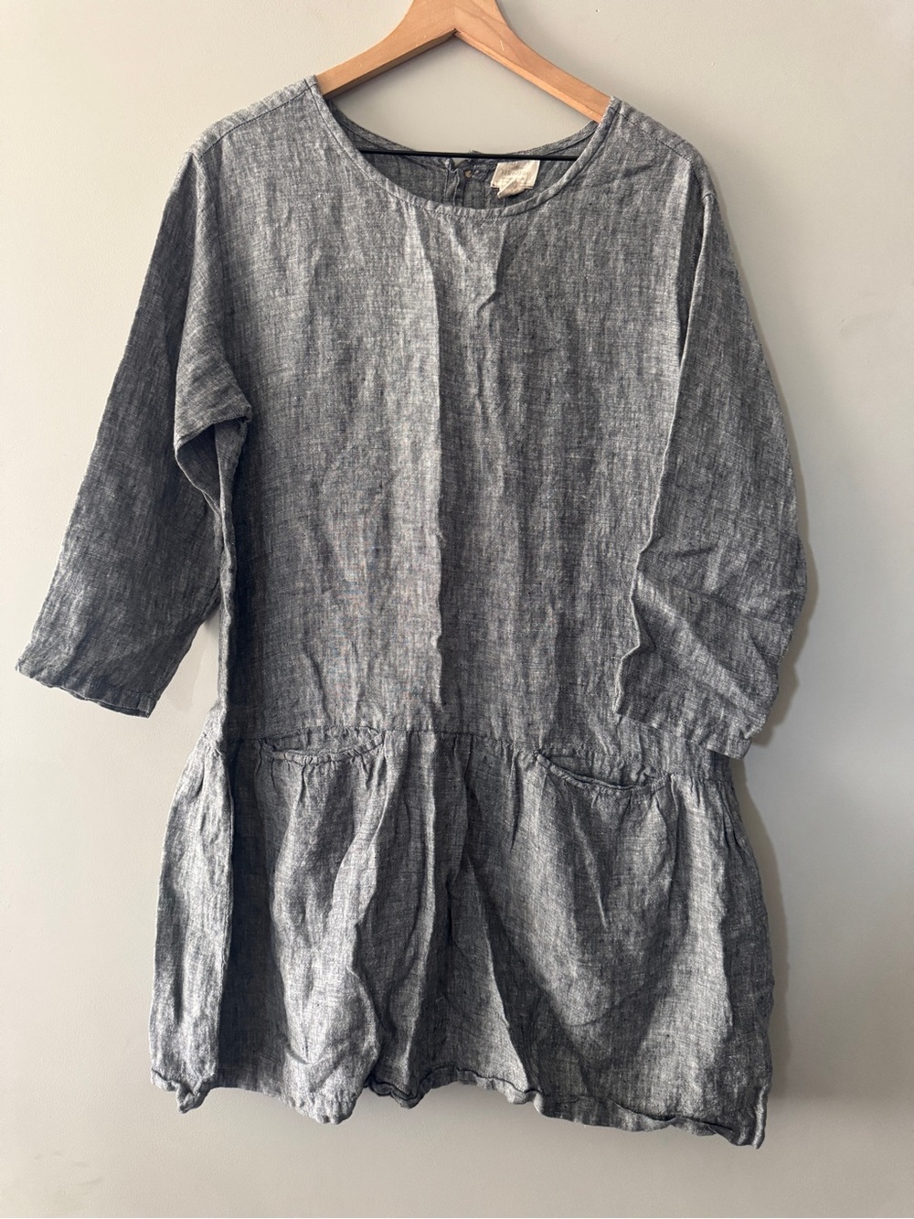 Vikolino | Lagonlook linen dress 3/4 sleeve button down back front pockets | S